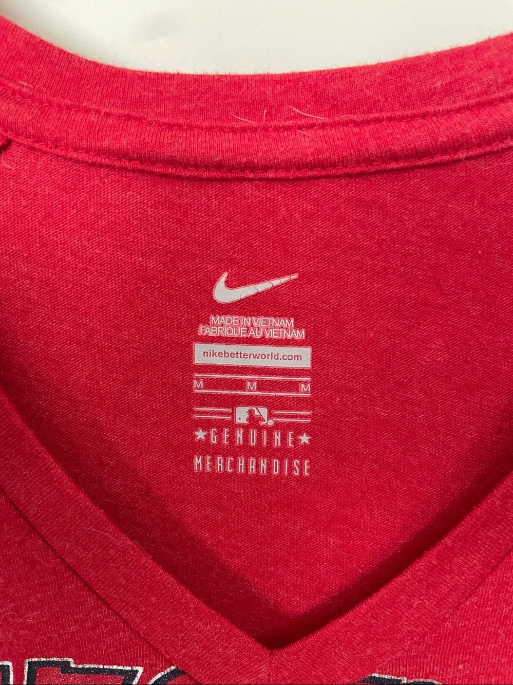 Nike Red Cardinals V-Neck Tee with Navy & White Sleeve Stripes
